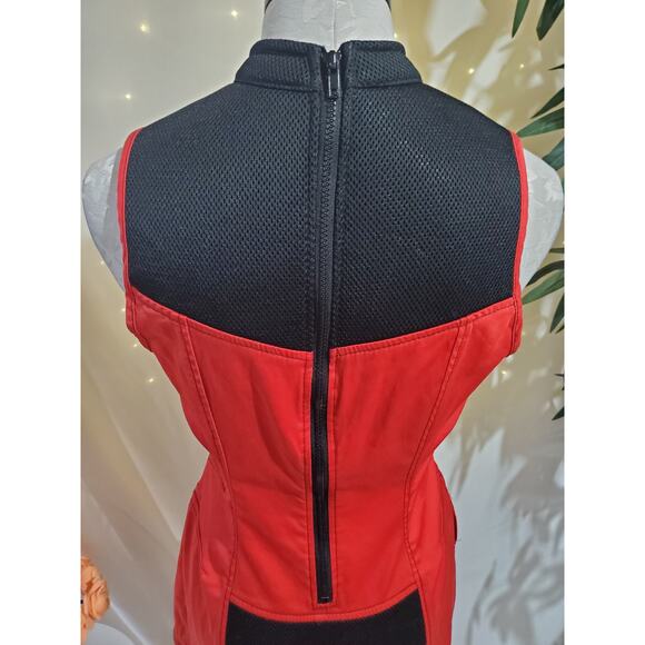 Vtg Lip Service Mesh Panel Fit & Flare Colorblock Dress Sz L Red Black Goth Rare - Picture 6 of 10